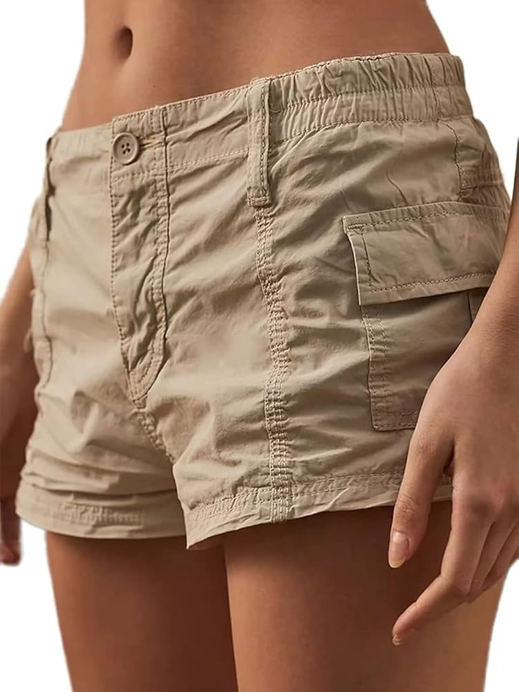Flamingals Women's Boyfriend Low Waist Stitch Trim Shorts with Flap Pockets Cargo Shorts | Amazon (US)