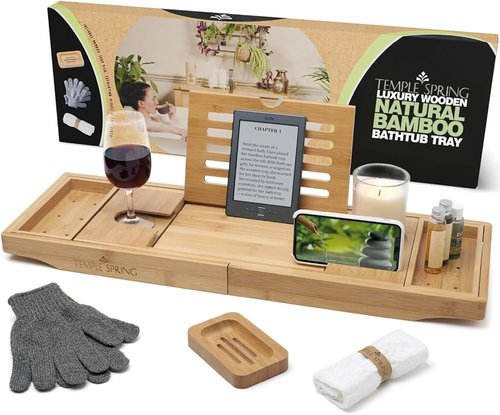 Temple Spring Wooden Bathtub Tray, Bamboo Bathroom Accessories, Bath Tray for Tub, at Home Spa Es... | Amazon (US)