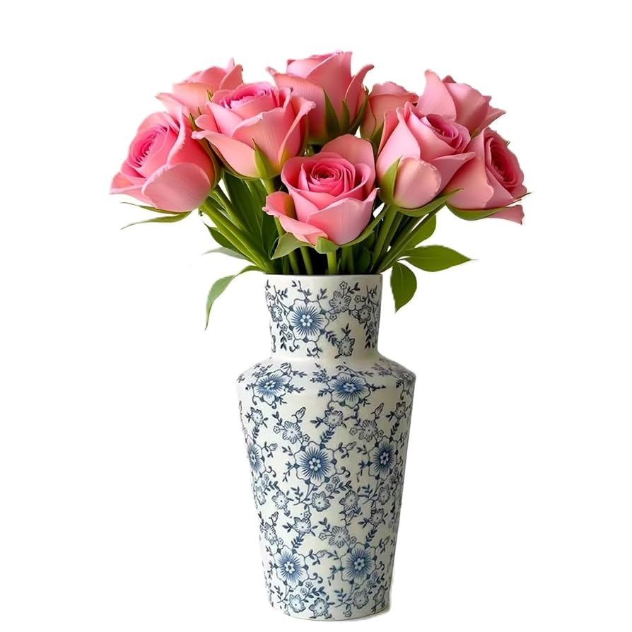RORA Chinoiserie Blue and White Ceramic Vase - 8.7" Porcelain Floral Design for Home Decor, Cente... | Amazon (US)
