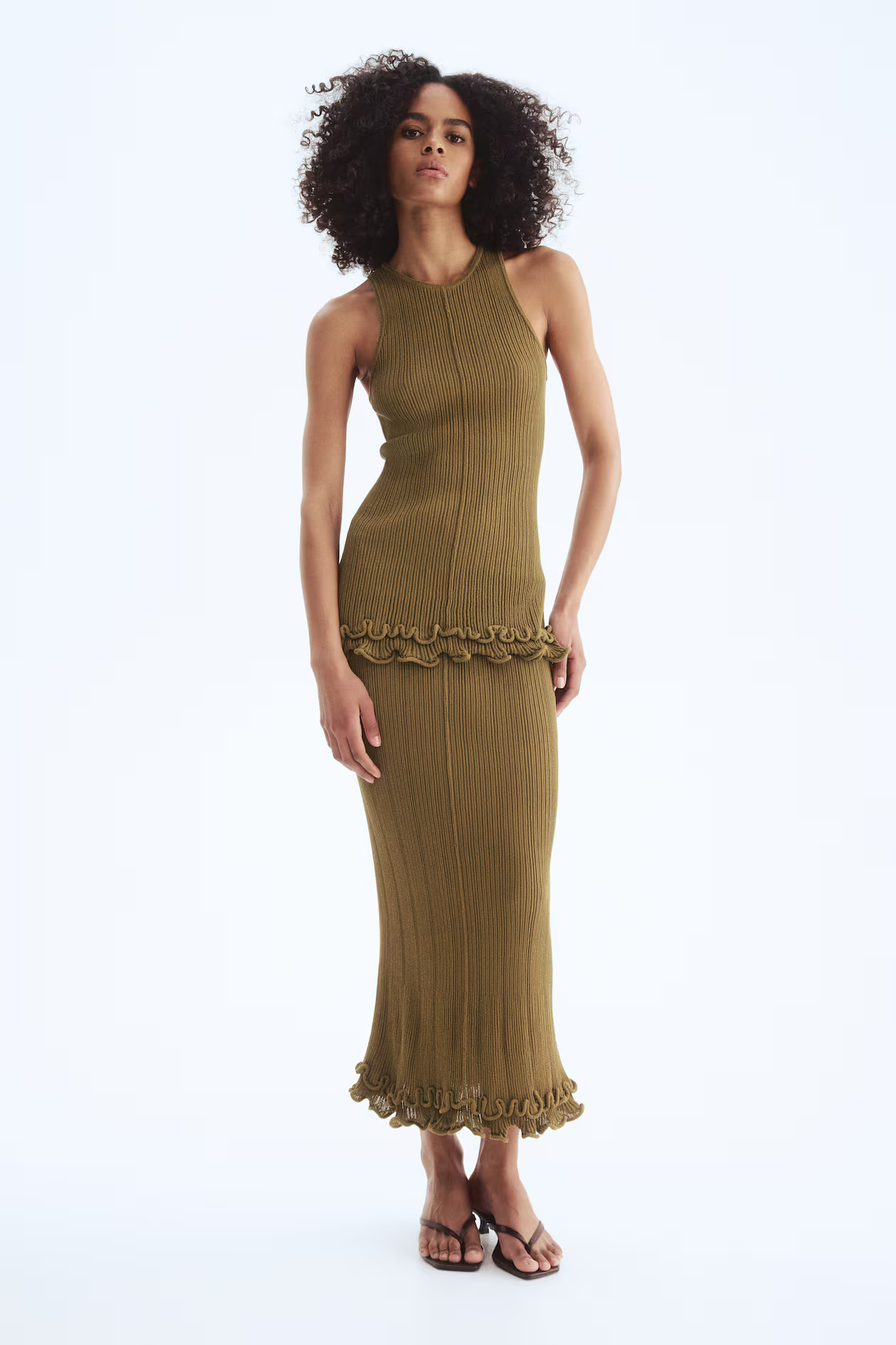 Rib-knit skirt - Khaki green - Ladies | H&M GB | H&M (UK, MY, IN, SG, PH, TW, HK)