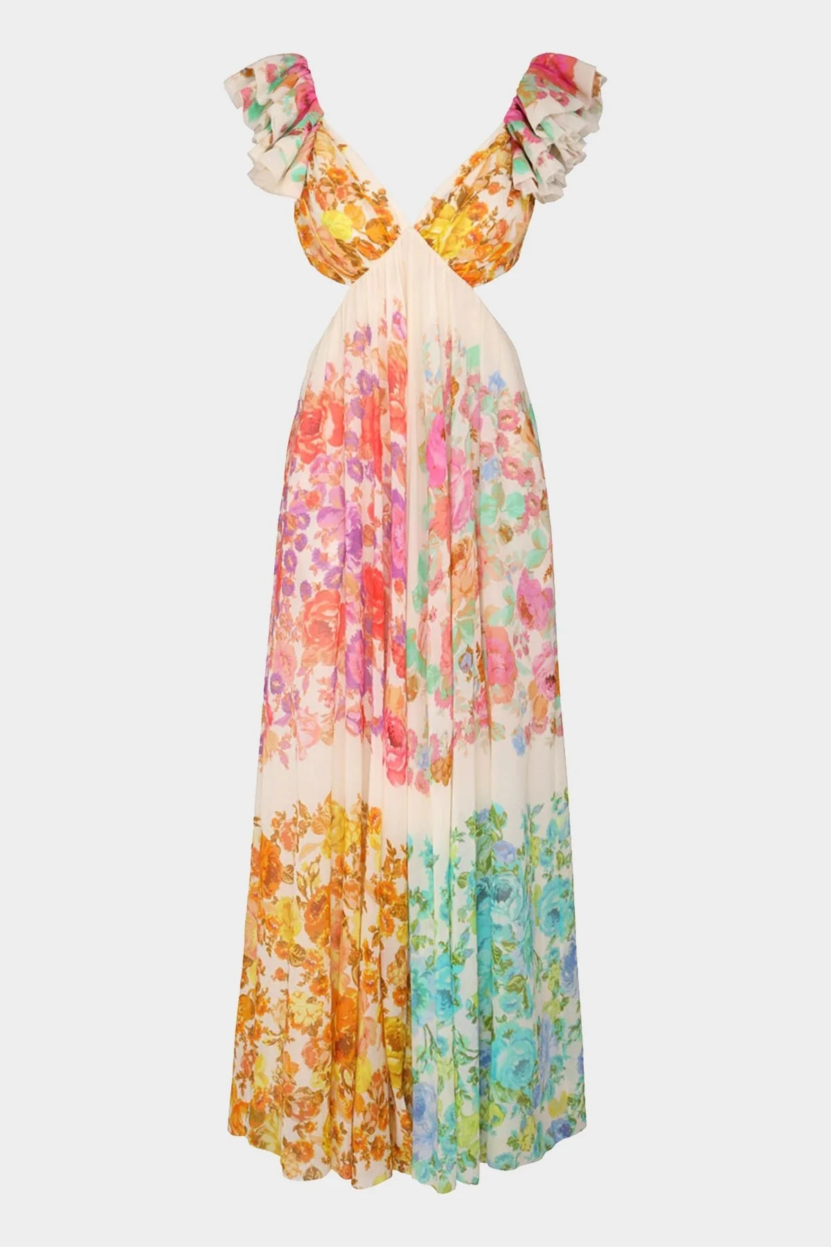 Raie Frill Shoulder Midi Dress in Multi Floral - 1 | Shop Olivia
