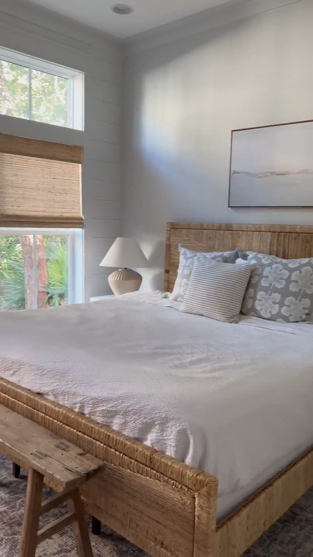 Our beach house primary suite! Love this gorgeous bed, paired with these super affordable nightstands! Woven roman shades, vintage inspired bench and art all from Amazon! Don’t miss this gorgeous rug on sale now!

#coastaldecor #beachybedroom #wayfair

#LTKHome #LTKSaleAlert