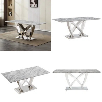 Marble Dining Table for 6 People, 70'' Rectangle Faux Marble Dining Table with Mirrored Finish Stainless Steel Base, Modern Large Size Marble Kitchen | Wayfair North America