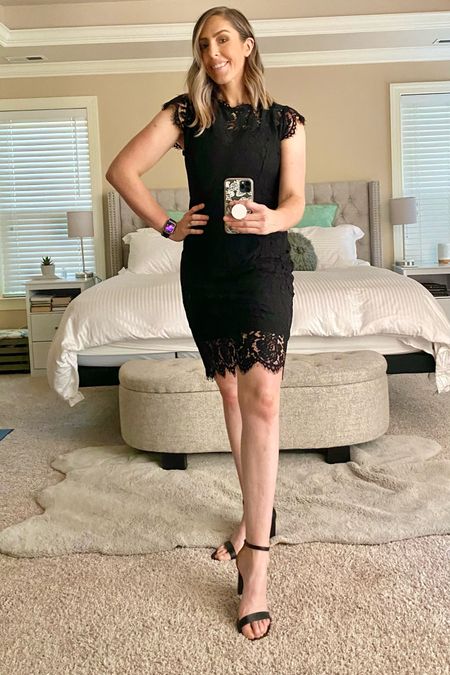If you're looking for an elegant, yet comfortable outfit for a special occasion that's sure to turn heads then keep reading! I recently found the perfect little black dress and open toed heels on Amazon and I just have to share my excitement! Not only is this look perfect for a date night, anniversary, or even a wedding, but I'm 5'10" and both the dress (size medium) and shoes (women's 11) fit me perfectly. I highly recommend this look - it's sure to make a statement! #LBD #datenightstyle #littleblackdress #anniversarydinnerstyle #Weddinggueststyle #lacedress  #LBDLove #DateNightStyle #FashionStatement #LittleBlackDress #ElegantComfort

#LTKunder50 #LTKstyletip #LTKSale