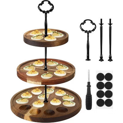 3 Tier Wooden Deviled Egg Platter 26 Holes, Reversible Serving Tray for Easter Thanksgiving Christmas Cheese Serving | Target