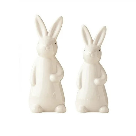 Set of Two Spring Easter Bunny Figurines Decoration - White Ceramic Easter Bunny Statue Spring Bunny Figurines Rabbit Statues Table Centerpiece Mantels Home Decor Ornaments | Walmart (US)