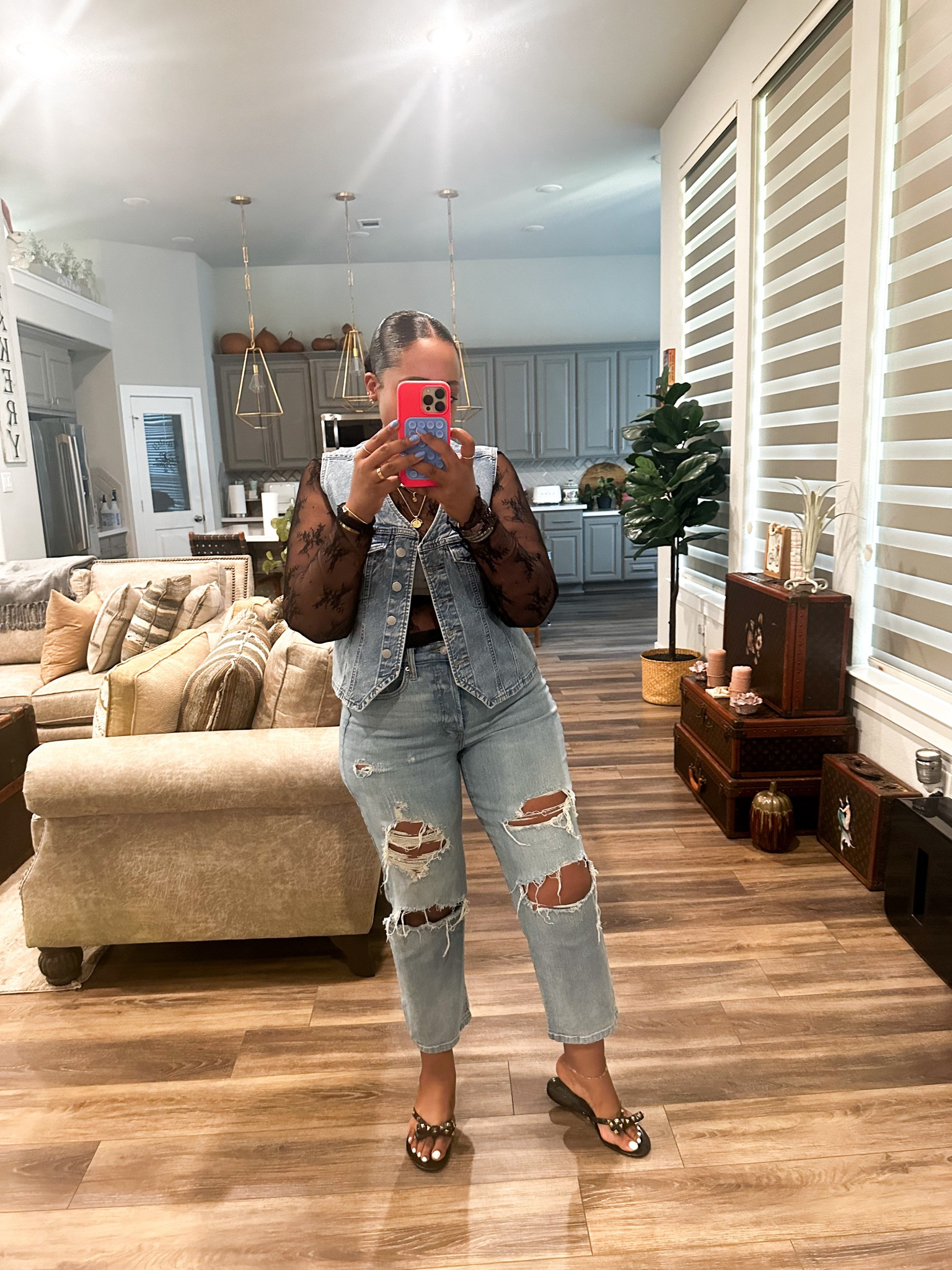 
Jeans-  tts 8 
Vest - medium 
Top-  medium 
Slides-  tts 


Travel outfit - jeans - summer outfit - everyday outfit - concert concert - sandals - summer - vest - denim vest -  #ltkshoecrush #ltkfindsunder50 #ltkstyletip 