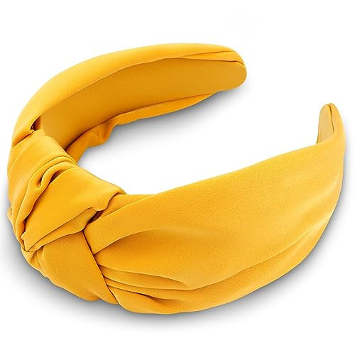 TOBATOBA Yellow Headband Women Knotted Headband for Women, Top Knot Headband Satin Silk Yellow Headband, Head Bands for Women's Hair, Wide Headbands Non Slip Fashion Yellow Accessories for Women | Amazon (US)