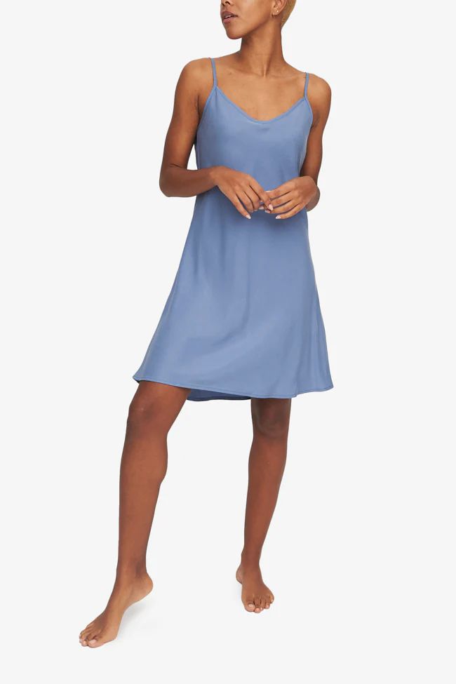 Short Slip Dress Blue Tencel Twill | The Sleep Shirt