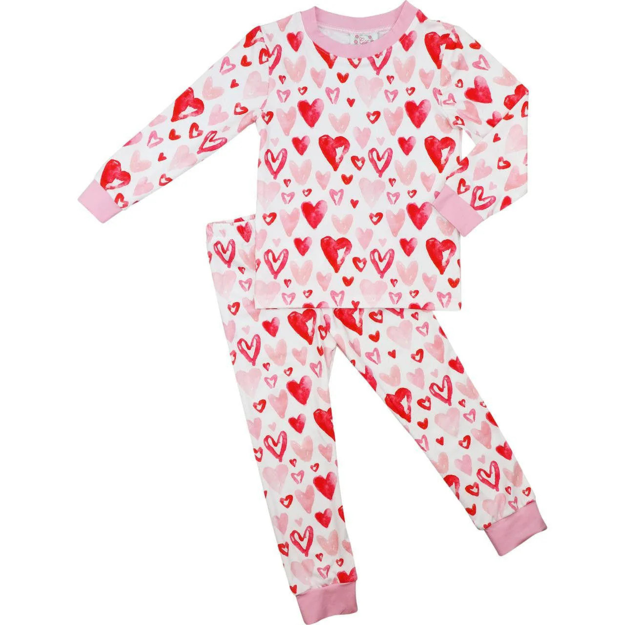 Pink And Red Knit Heart Print Pajamas | Cecil and Lou