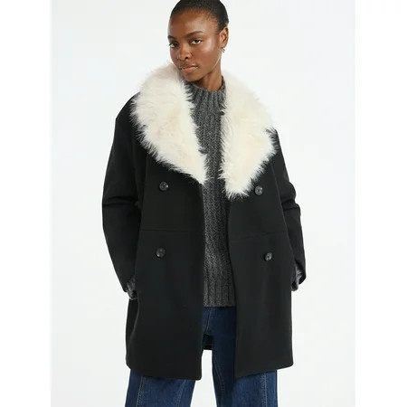Scoop Women s and Women s Plus Oversized Faux Fur Collar Coat Heavyweight Sizes XS-4X | Walmart (US)