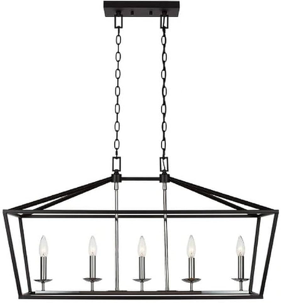 Weyburn 5-Light Black and Polished Chrome Caged Island Chandelier | Amazon (US)