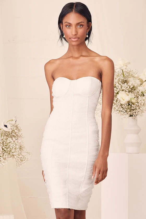 Give Your Attention White Polka Dot Ruched Bustier Dress | Lulus (US)