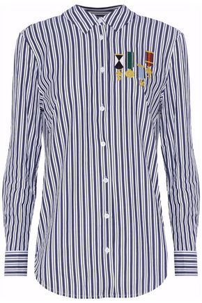 Equipment Woman Embroidered Striped Cotton-poplin Top Blue Size XL | The Outnet US