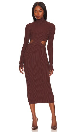 Banji Turtleneck Cut Out Midi Dress in Dark Brown | Revolve Clothing (Global)