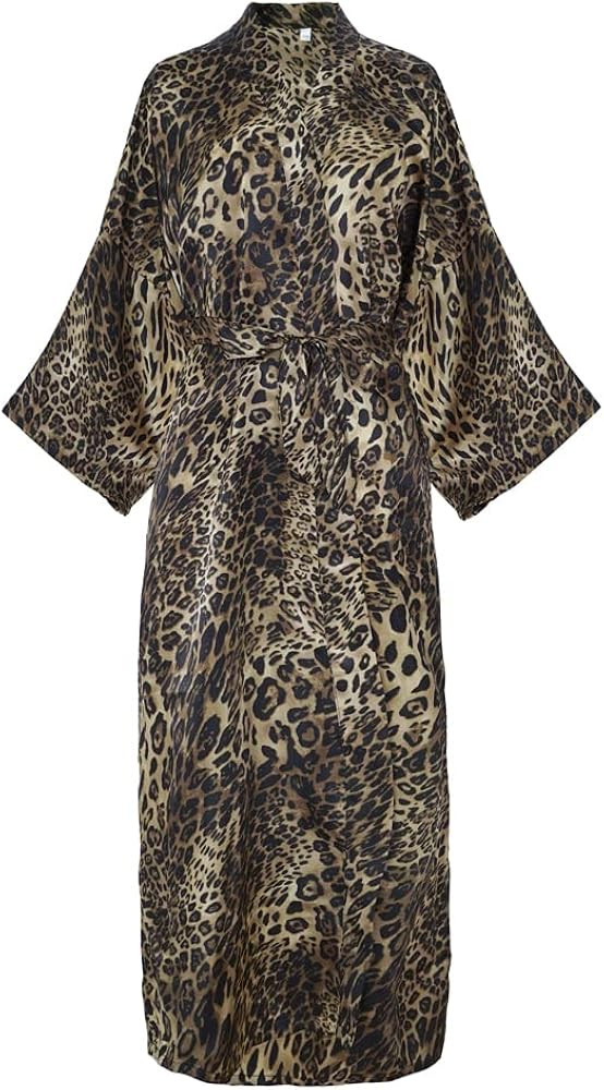 Wiiiwish Women's Kimono Robe Long Floral Satin Sleepwear Silky Bathrobe Bachelorette Robes | Amazon (US)