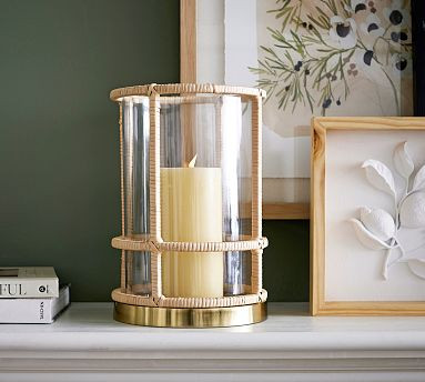 Lila Handcrafted Rattan &amp; Brass Hurricane Candleholder | Pottery Barn (US)