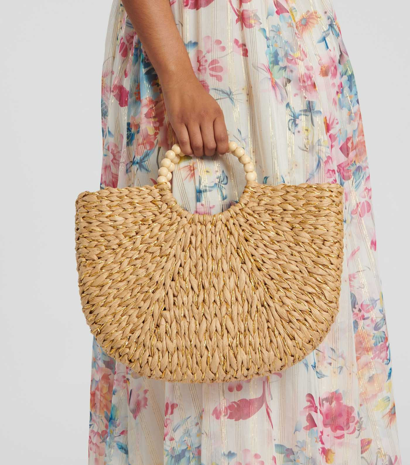 South Beach Tan Raffia Beaded Handle Bag | New Look | New Look (UK)