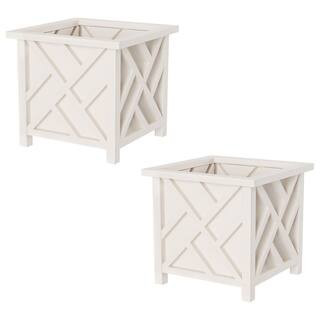 14.75 in. Lattice Design White Plastic Planter Box (2-Pack) | The Home Depot