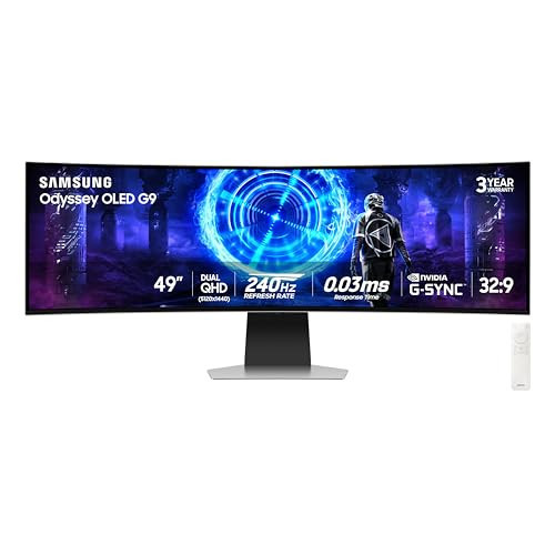 Samsung 49-Inch Odyssey G9 (G95SD) Series QD-OLED G-Sync Compatible Curved Gaming Monitor, 240Hz, 0.03ms, Dual QHD, Glare Free, FreeSync Premium Pro, Ergonomic Stand,LS49DG956SNXGO,2024, 3 Yr Warranty | Amazon (US)