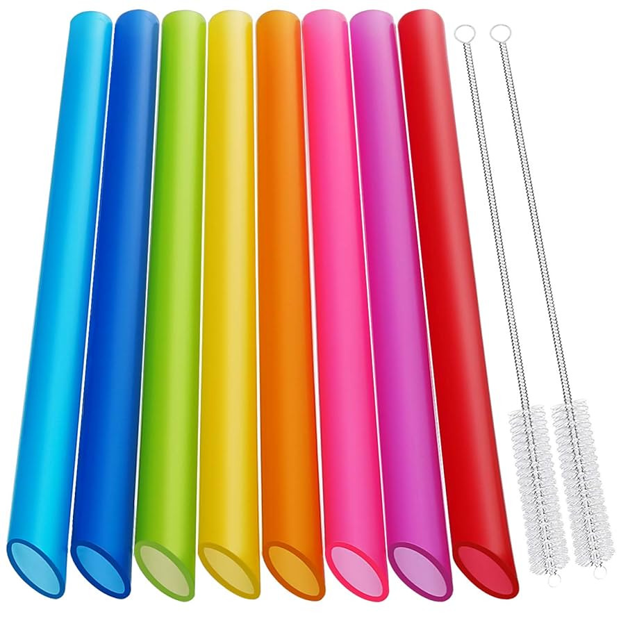 [Angled Tips] 8 Pcs Reusable Boba Straws & Smoothie Straws - Multi Colors Jumbo Wide Reusable Str... | Amazon (US)