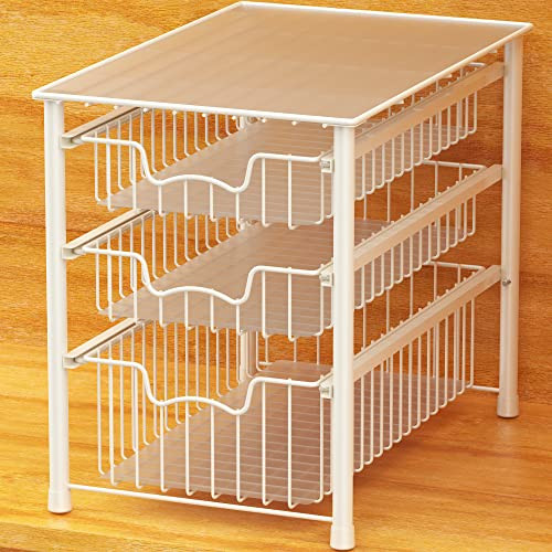 Simple Houseware Stackable 3 Tier Sliding Basket Organizer Drawer, White | Amazon (US)