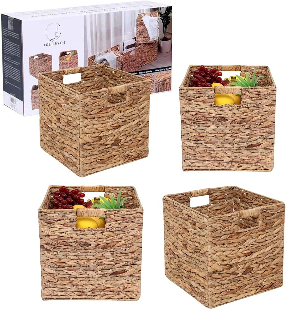 JCLD&YO9 Foldable Handwoven Water Hyacinth Storage Baskets Wicker Cube Baskets Rectangular Laundr... | Amazon (US)