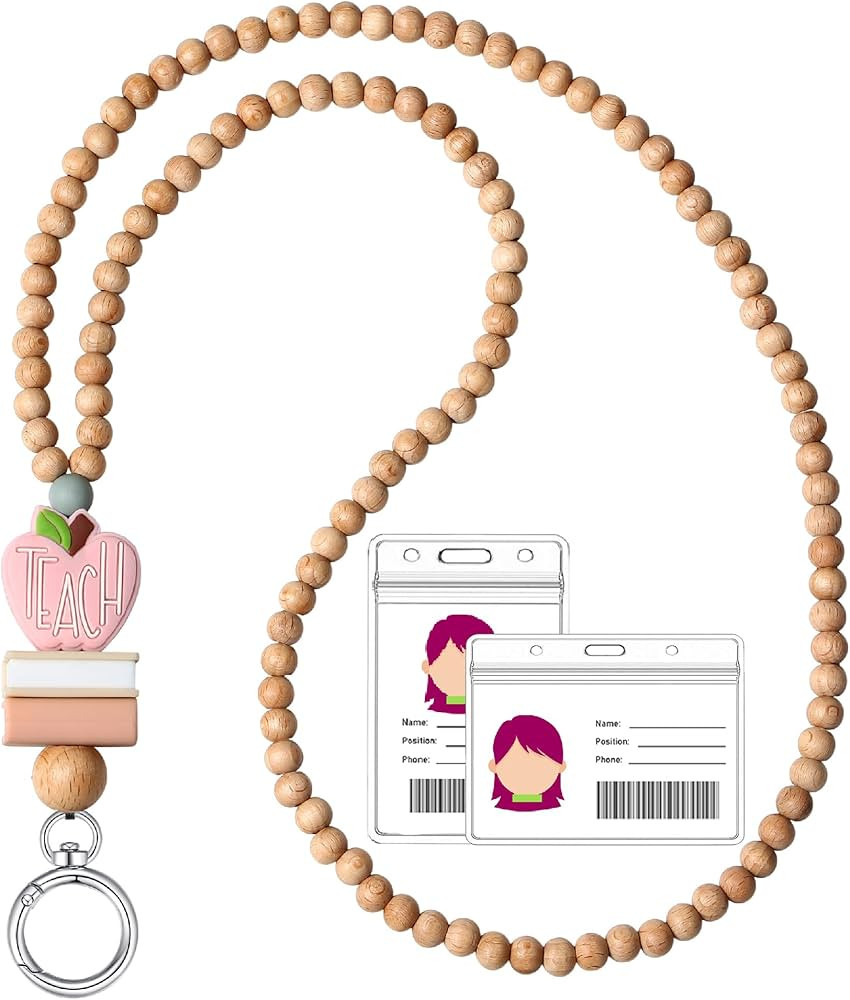 Lanyard Teacher Lanyards for ID Badges Women Cute Lanyards Keys Wood Silicone Apple Beaded Lanyar... | Amazon (US)