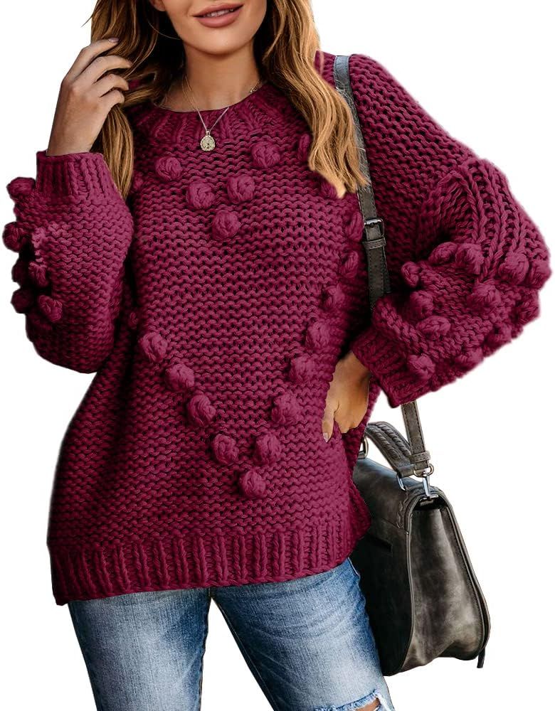 Saodimallsu Womens Oversized Chunky Sweaters Batwing Long Sleeve Crew Neck Dot Heart Cute Loose K... | Amazon (US)