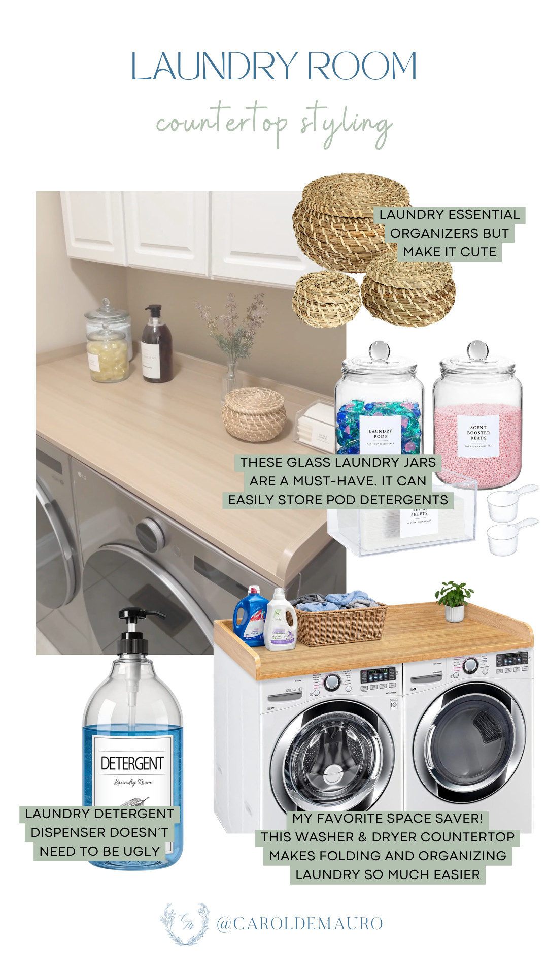 Your laundry room countertop can actually be pretty and functional at the same time and this setup is the proof.

laundry room styling, home organization, functional home finds, space saver, home hacks

#LTKHome