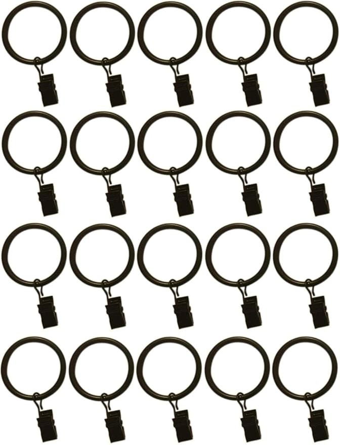 1.5-inch Metal Curtain Rings with Clips and Eyelets (20, Black) | Amazon (US)
