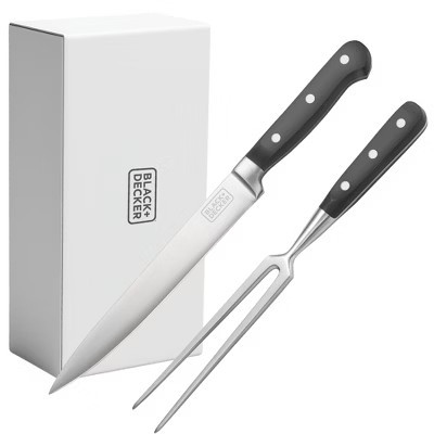 BLACK+DECKER 2-Piece Stainless Steel Carving Knife Set, 8 Carving Knife & 7 Fork, 3CR13 Stainless Steel Blade, Black ABS Handles, Magnetic Gift Box | Target