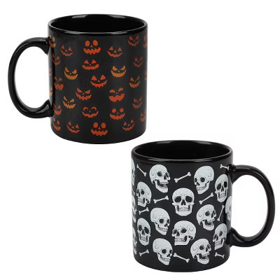 Halloween Skulls & Jack-o'-Lantern Faces 2-Pack 16 Oz Ceramic Mugs | Target
