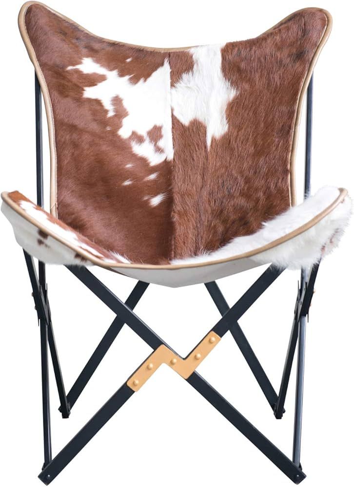 Creative Co-Op Cowhide Folding Butterfly Chair with Black & Gold Metal Base (Each one will vary) | Amazon (US)