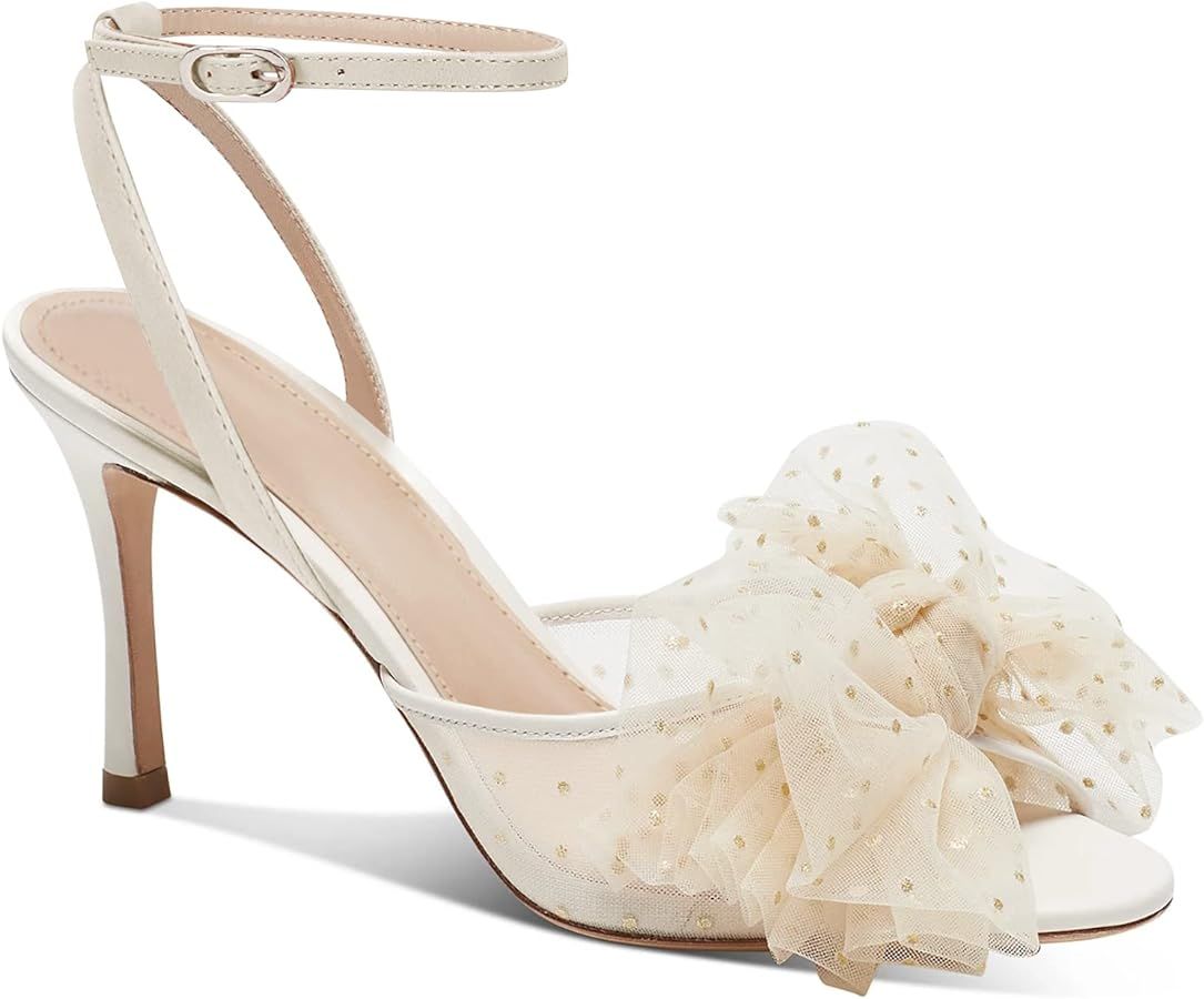 Coutgo Womens Bow Tie Heels Sandals Slingback Peep Toe Wedding Heels Mesh High Stiletto Heel Summ... | Amazon (US)