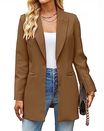 luvamia Blazers for Women Business Casual Long Blazer Jackets Dressy Work Professional Office Outfits Lapel Pockets Boyfriend Blazers for Women Womens Fall Clothing Amber Brown Size 16 Size 18 | Amazon (US)