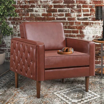 34.25'' Wide Faux Leather Tufted Armchair | Wayfair North America