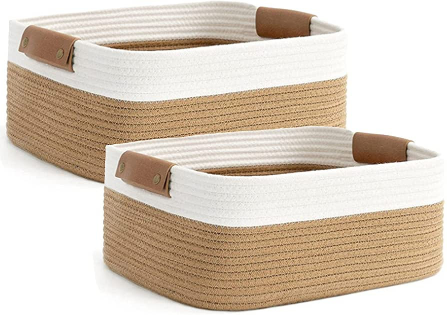 Woven Cotton Rope Basket with Handles, Open Rectangular Decorative Storage Basket for Bookshelf, ... | Amazon (CA)