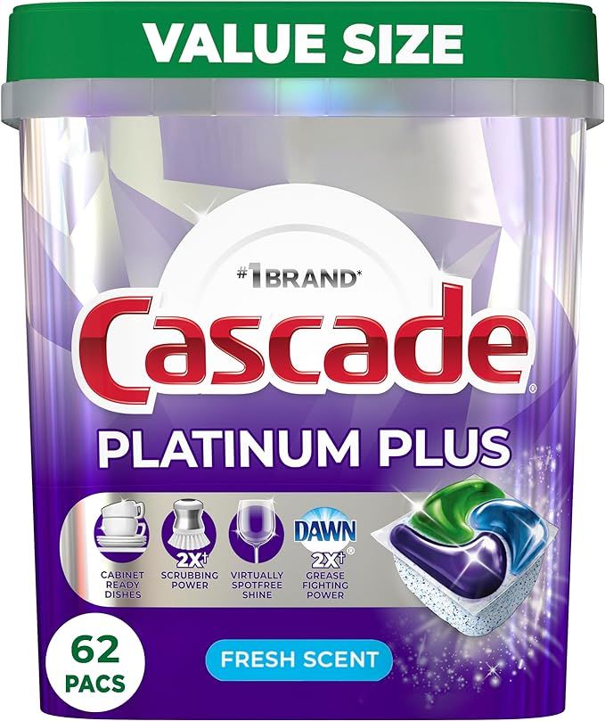 Cascade Platinum Plus ActionPacs Dishwasher Detergent Pods, Fresh, 62 Count | Amazon (US)