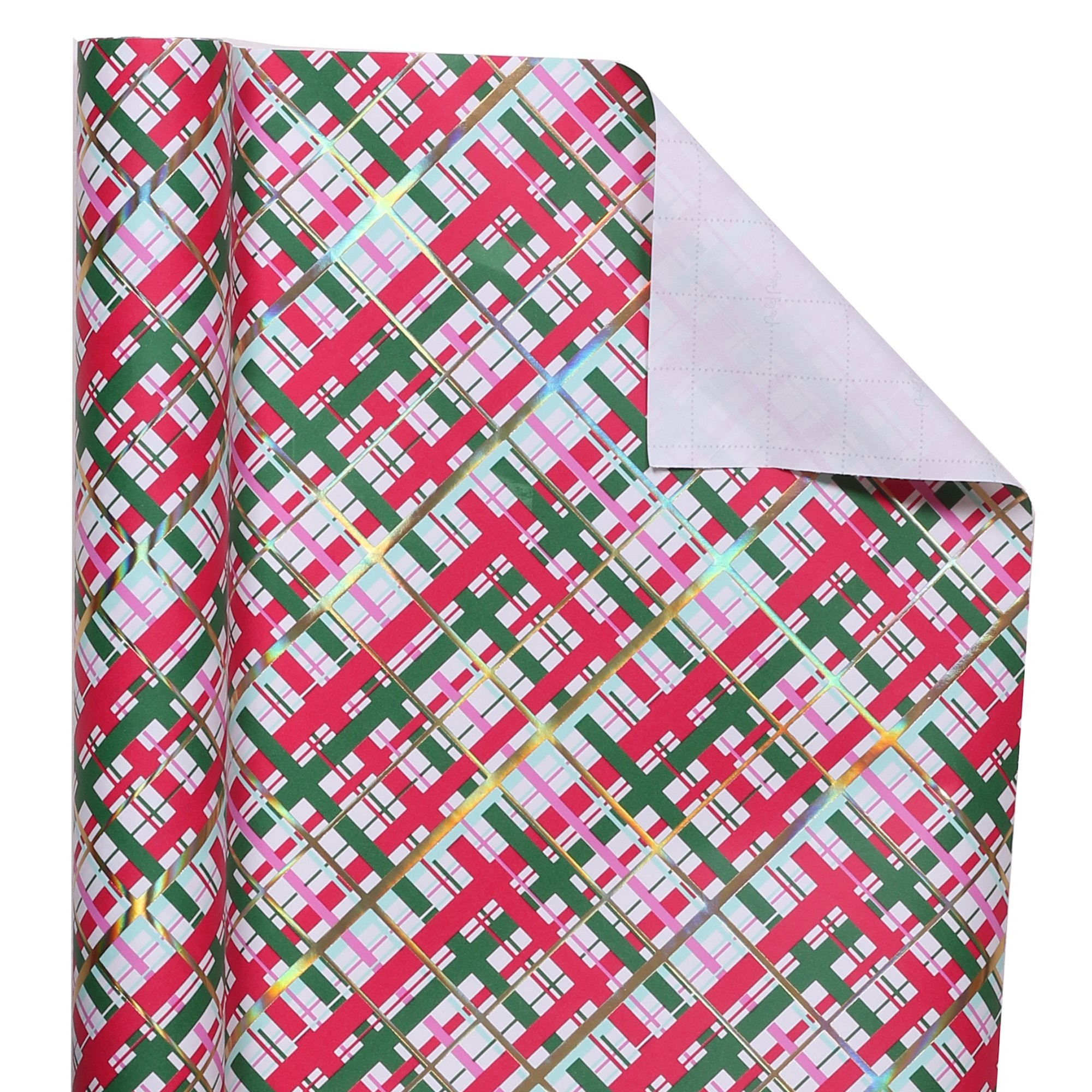Packed Party Plaid Wrapping Paper, 30 inch Wide, 30 Square feet, Red, Green, Pink, Gold - Walmart... | Walmart (US)