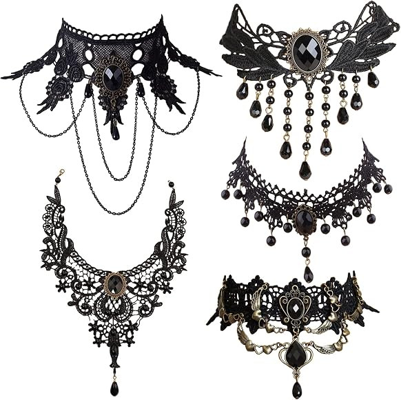 5 Pieces/Set Halloween Sexy Jewelry Women Lady Elegant Goth Gothic Steampunk Lace Choker Necklace... | Amazon (US)