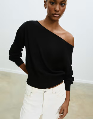 Stradivarius Boat neck knit sweater in black | ASOS | ASOS (Global)
