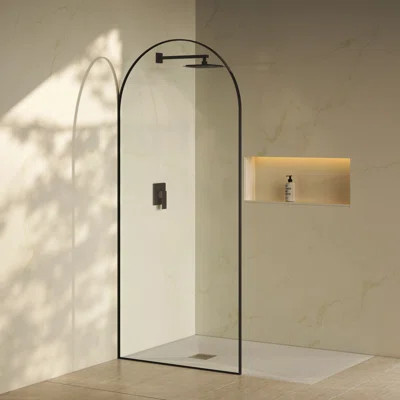 Porte 34 X 76 Framed Fixed 3/8 In. (10Mm) Clear Tempered Glass Shower Door With Black Matte Frame | Wayfair North America
