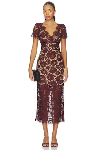 self-portrait Floral Lace Midi Dress in Burgundy from Revolve.com | Revolve Clothing (Global)