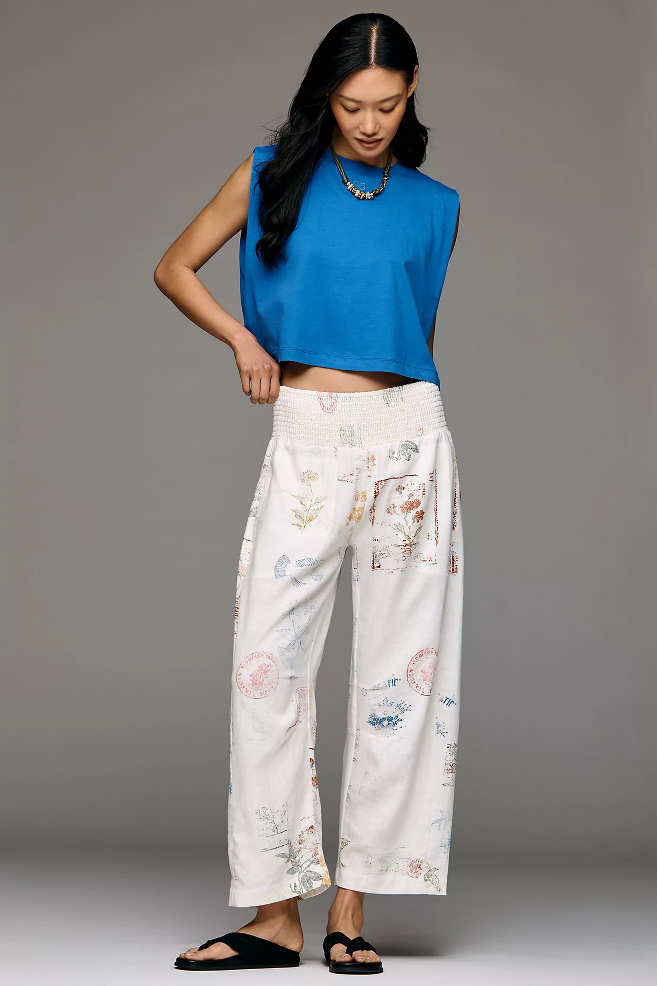 The Reese Printed Smocked Pull-On Barrel Pants by Pilcro | Anthropologie (US)