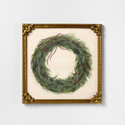 16"x16" Red Ribbon Wreath Framed Wall Art - Threshold™ designed with Studio McGee | Target