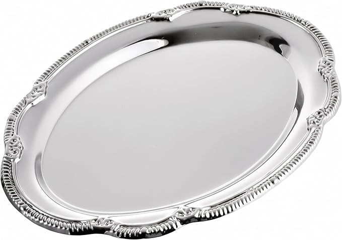 Silver Serving Tray, Stainless Steel Decorative Tray French Style Mirror Finish Oval for Jewelry ... | Amazon (US)