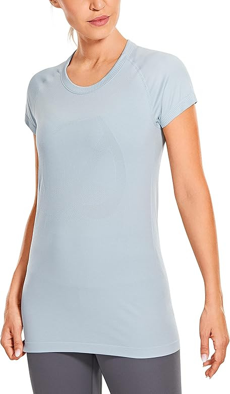 CRZ YOGA Seamless Workout Shirts for Women Short Sleeve Plain Tees Quick Dry Gym Athletic Tops | Amazon (US)