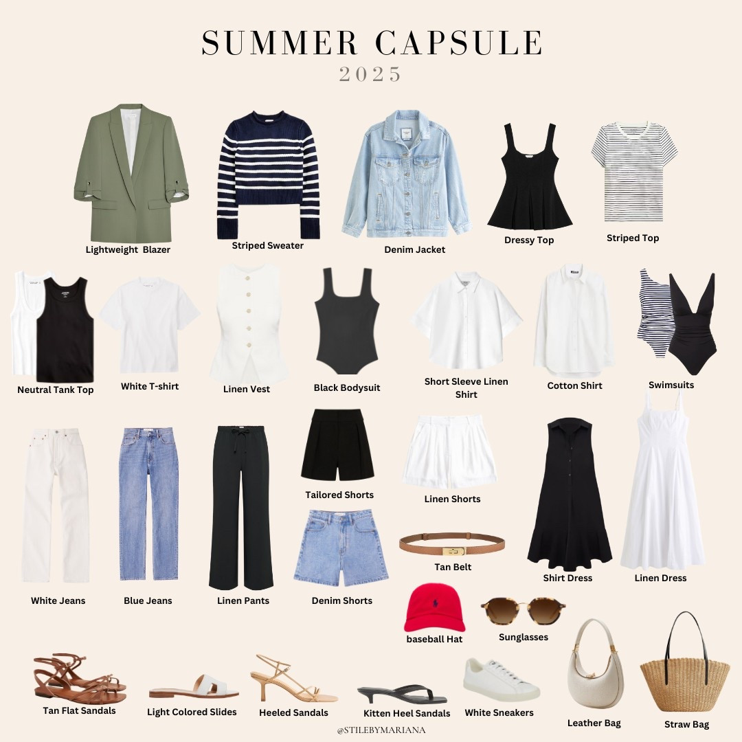 Summer Capsule 2025 ☀️
Built around timeless neutrals with a fresh pop of sage green and red. Versatile pieces, endless outfit possibilities — perfect for everything from casual days to summer nights.

Mixing lightweight layers, classic denim, and polished accessories to keep it effortless and elevated all season long.

Save this for inspo and shop the capsule through my LTK 💻🛒
#SummerCapsule #CapsuleWardrobe #LTKSummer #LTKStyle #MinimalStyle #EffortlessChic

#LTKSummerEdit #LTKSeasonal #LTKStyleTip