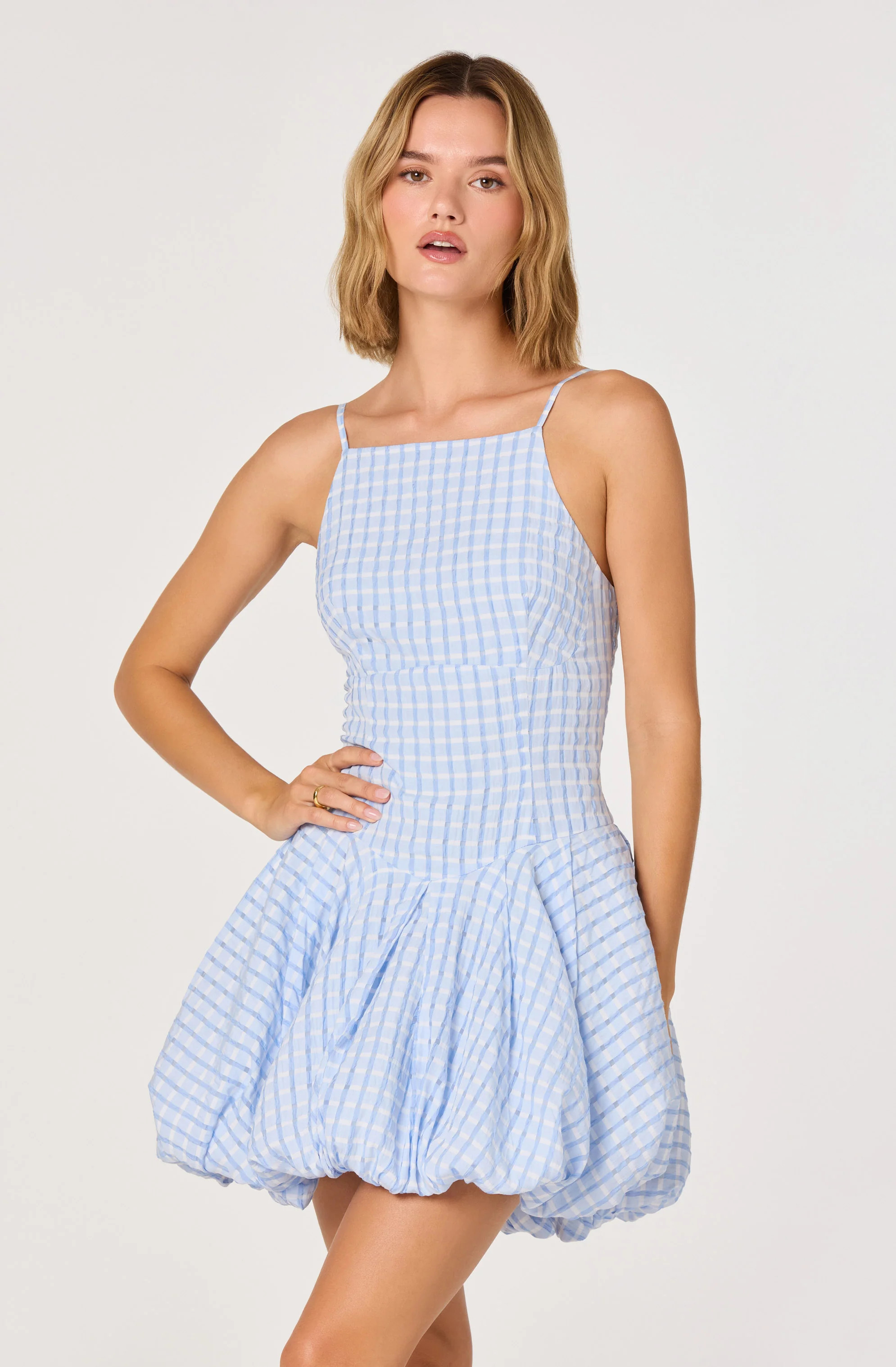 Tionna Plaid Bubble Mini Dress - Blue plaid / M | ASTR The Label (US)